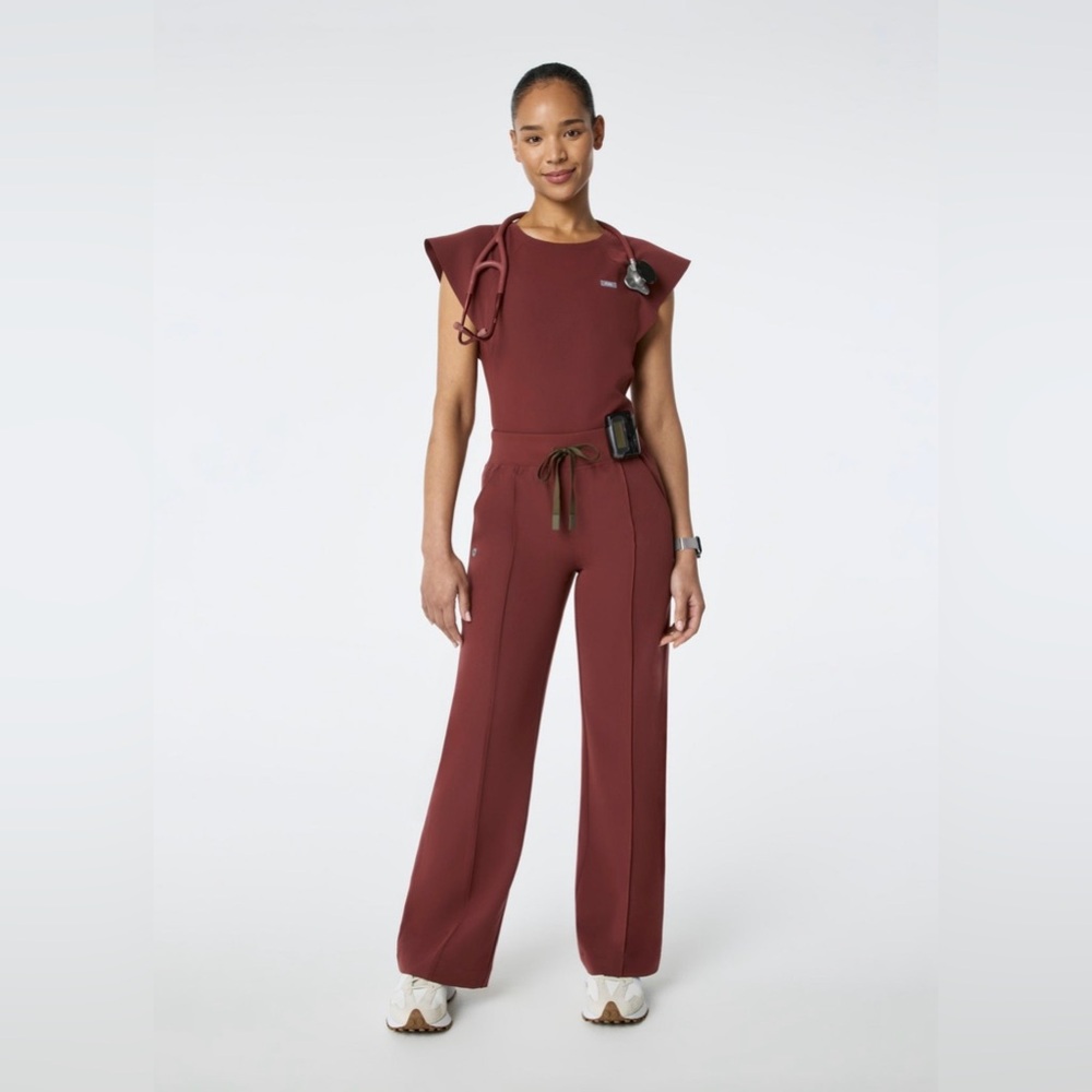 Elegant Walnut high waisted Alexandria wide leg scrub pants